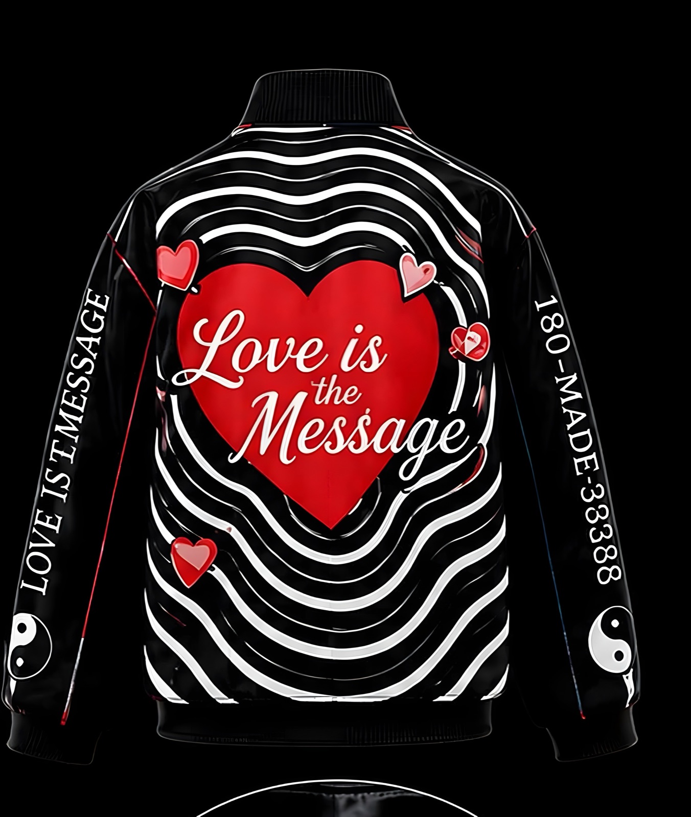 Love is the Message lenticular bomber, back