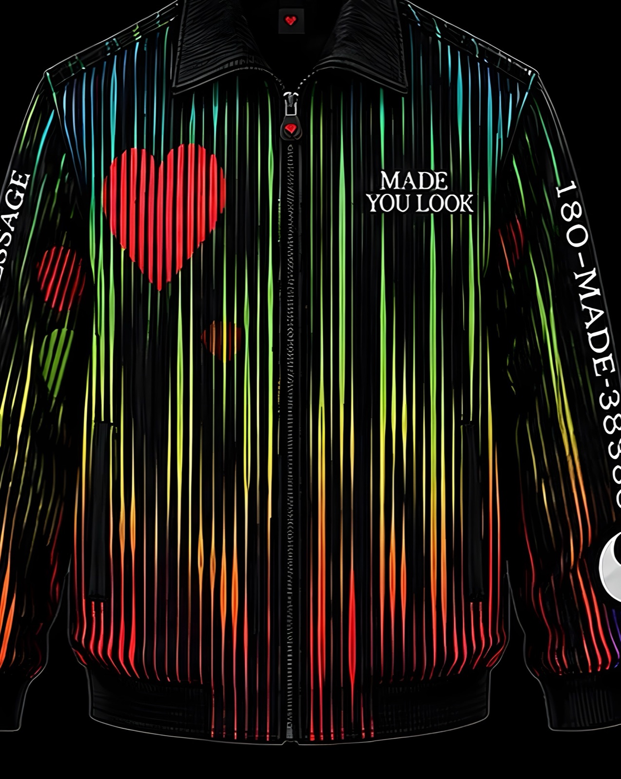 Love is the Message lenticular bomber, front